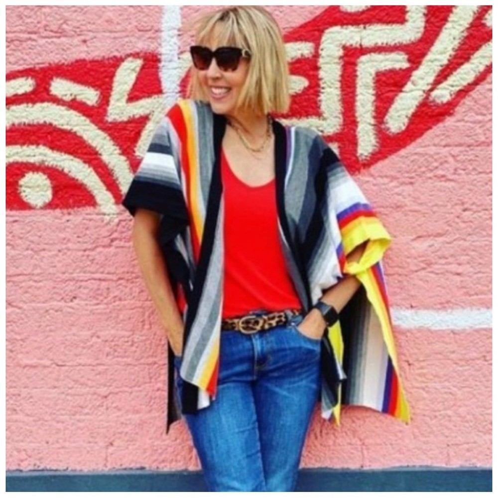 Cabi‎ Womens Size M/L Serape Poncho Striped Cotton Colorful Cardigan Sweater